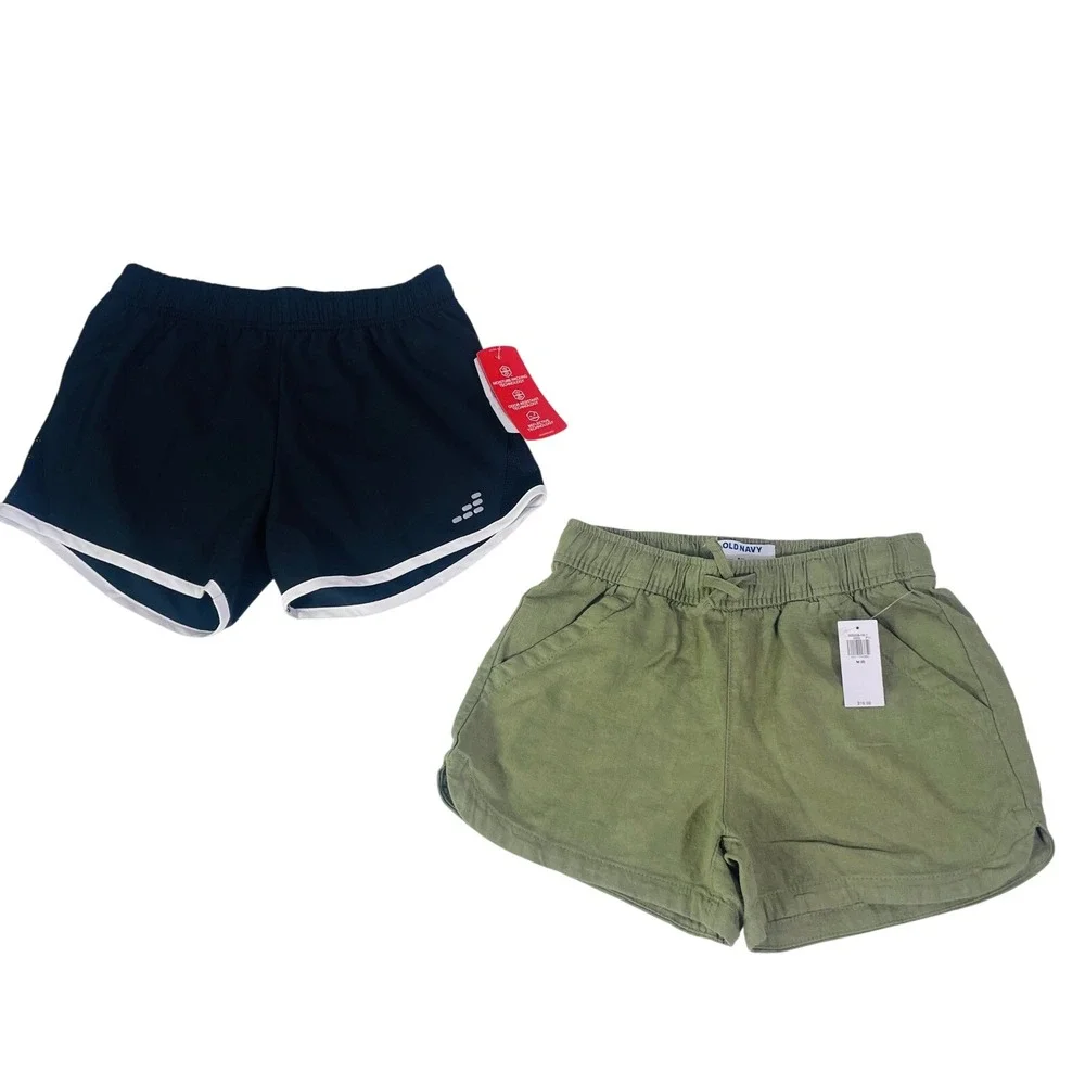 NWT Old Navy BCG Shorts Girls Sz M 8 Black Athletic Olive Green‎ Linen Running